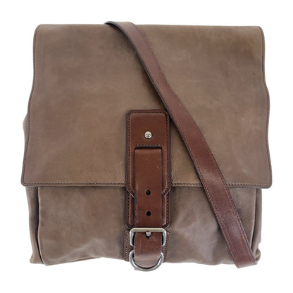 Prada Shoulder Bag Leather Brown Silver Metal Crossbody Shoulder Bag Unisex Mens Rovelle Bags