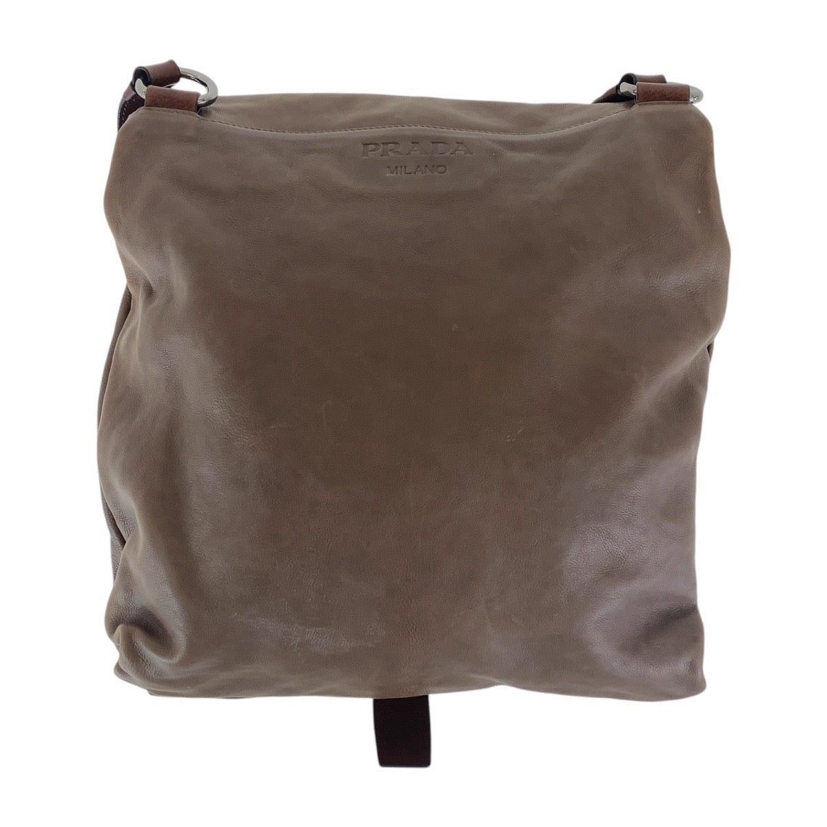 Prada Shoulder Bag Leather Brown Silver Metal Crossbody Shoulder Bag Unisex Mens Rovelle Bags