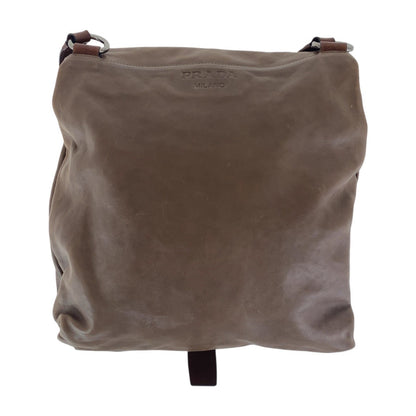 Prada Shoulder Bag Leather Brown Silver Metal Crossbody Shoulder Bag Unisex Mens Rovelle Bags