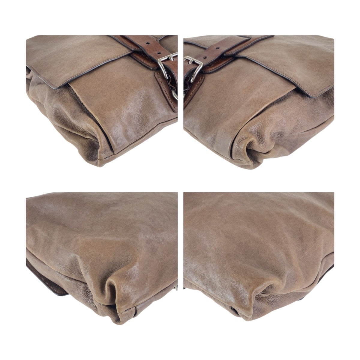 Prada Shoulder Bag Leather Brown Silver Metal Crossbody Shoulder Bag Unisex Mens Rovelle Bags