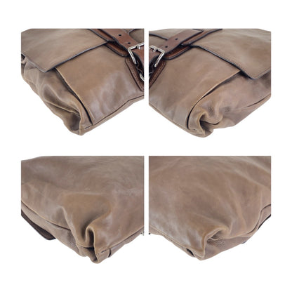Prada Shoulder Bag Leather Brown Silver Metal Crossbody Shoulder Bag Unisex Mens Rovelle Bags