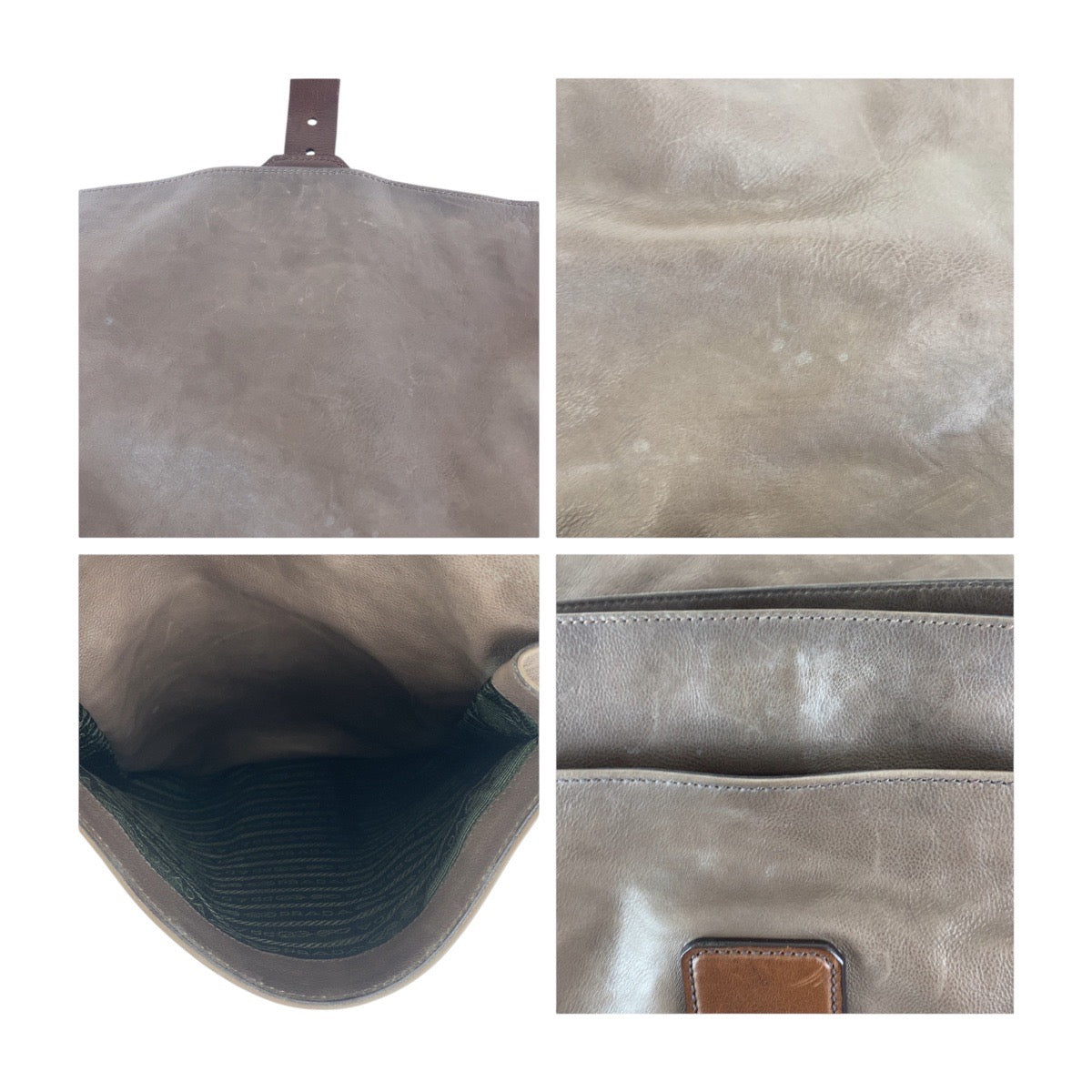 Prada Shoulder Bag Leather Brown Silver Metal Crossbody Shoulder Bag Unisex Mens Rovelle Bags