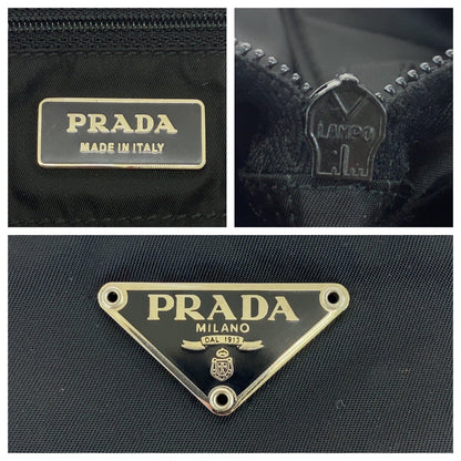 Prada Tote Bag Nylon Leather Black Silvermetal Tote Bag Shoulder Bag Test Triangle With Logo Women - Style 3 Rovelle Bags