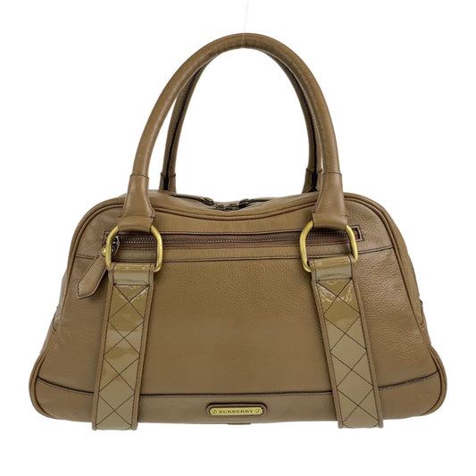 BURBERRY Handbag leather Khaki Brown Gold Metal Handbag Shoulder Bag Medium Check Pattern Women