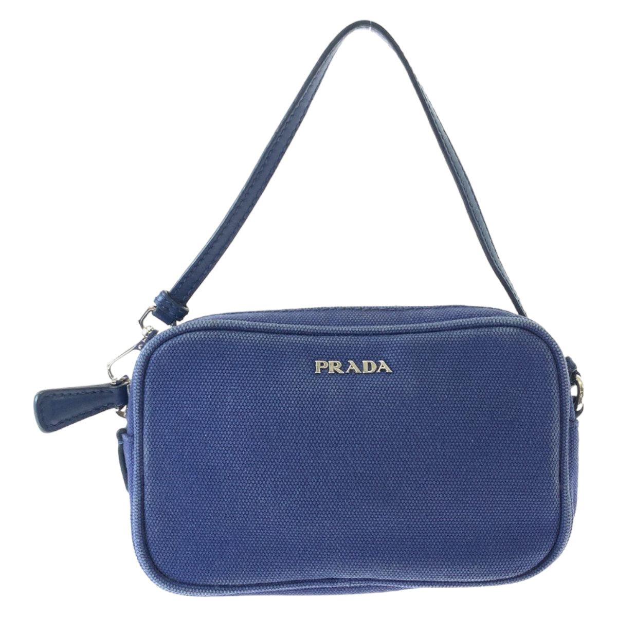 Prada Handbag Canvas Blue Silver Metal Mini Handbag Accessory Pouch Women Rovelle Bags