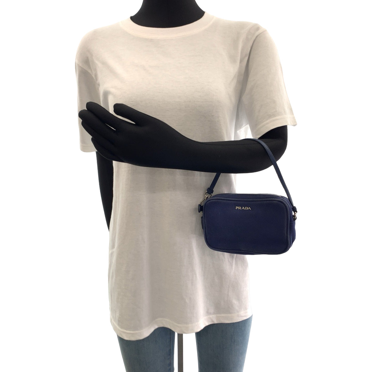 Prada Handbag Canvas Blue Silver Metal Mini Handbag Accessory Pouch Women Rovelle Bags