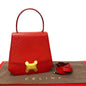 CELINE Shoulder Bag leather Red Triomphe logo Metal Women