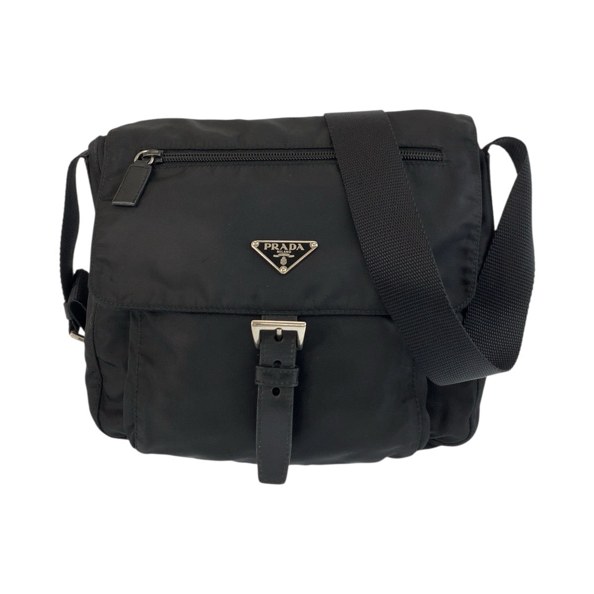 Prada Shoulder Bag Nylon Black Silvermetal Test Triangle With Logo - Style 14 Rovelle Bags