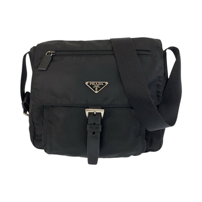 Prada Shoulder Bag Nylon Black Silvermetal Test Triangle With Logo - Style 14 Rovelle Bags