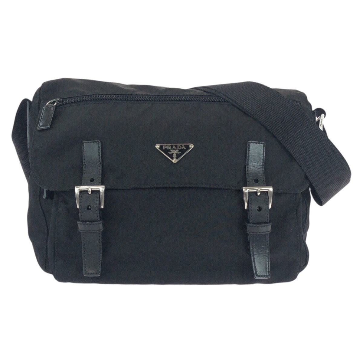 Prada Shoulder Bag Nylon Black Silver Metal Test Triangle With Logo - Style 6 Rovelle Bags