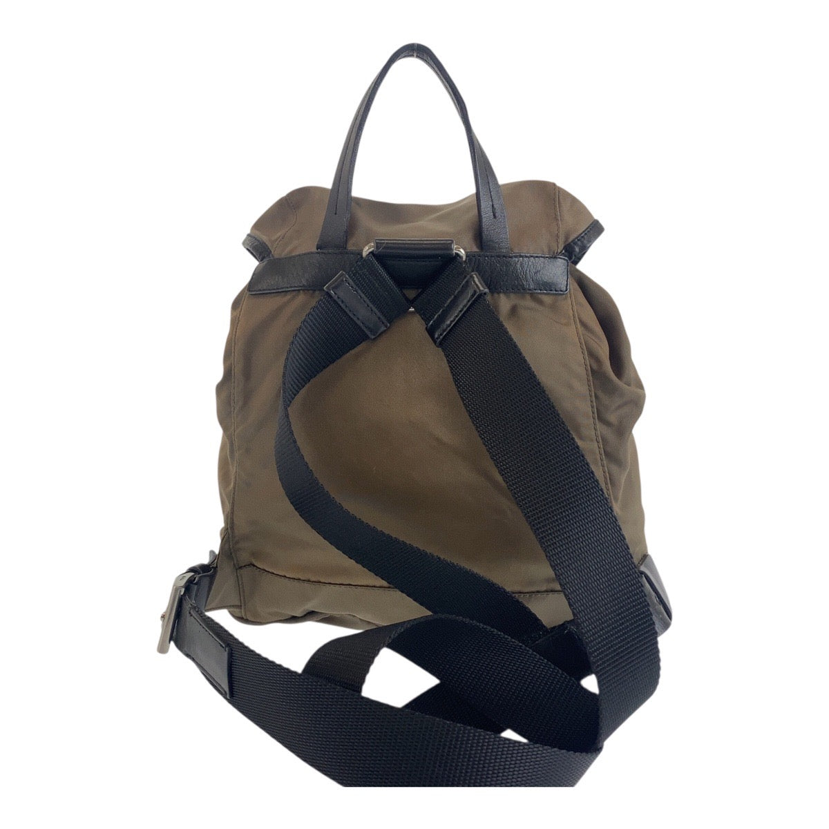 Prada Backpack Bz0001 Nylon Khaki Gray Black Silver Metal Test Triangle With Logo Rovelle Bags