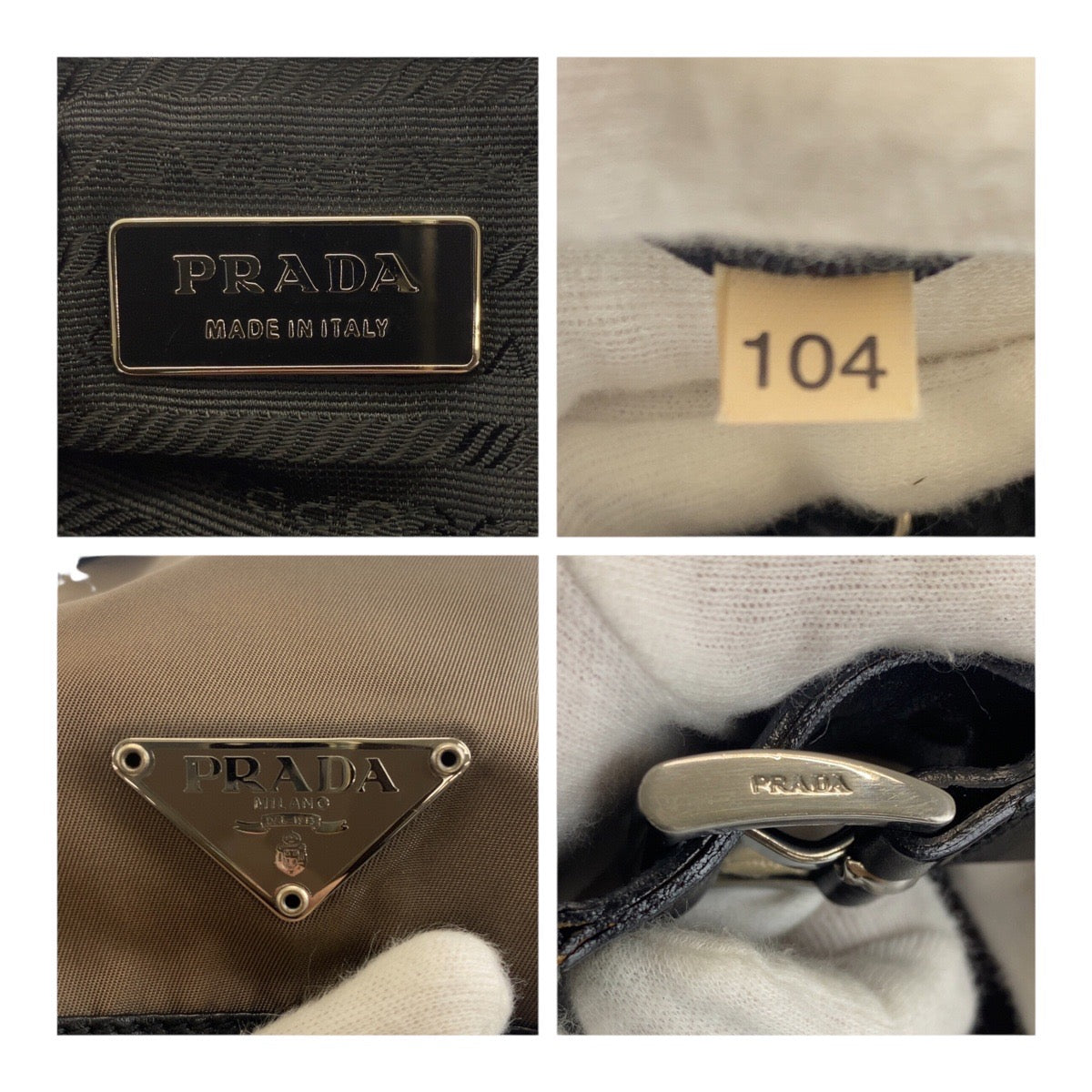 Prada Backpack Bz0001 Nylon Khaki Gray Black Silver Metal Test Triangle With Logo Rovelle Bags