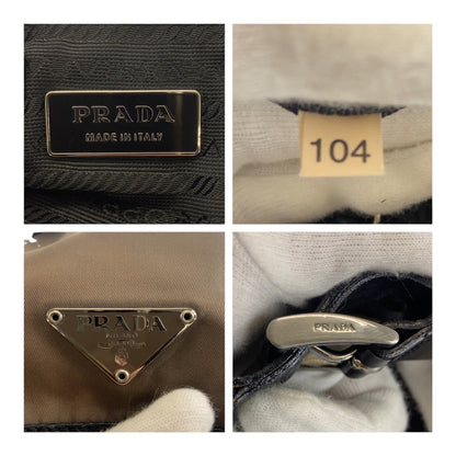 Prada Backpack Bz0001 Nylon Khaki Gray Black Silver Metal Test Triangle With Logo Rovelle Bags