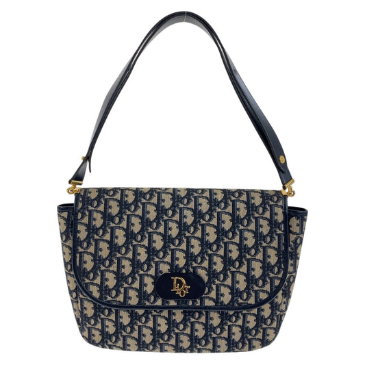 Christian Dior Shoulder Bag canvas Navy Gold Metal Trotter Rovelle Bags