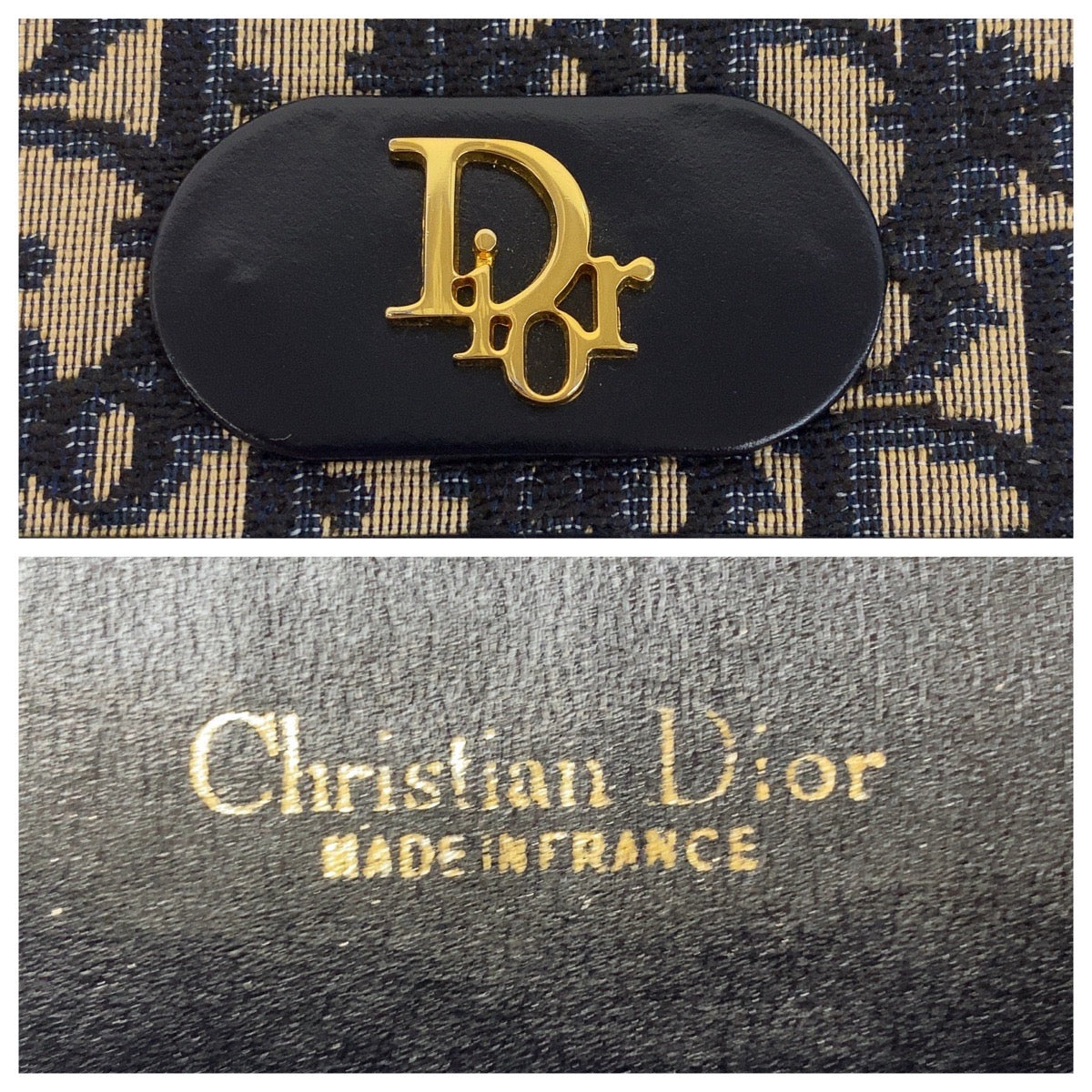 Christian Dior Shoulder Bag canvas Navy Gold Metal Trotter Rovelle Bags