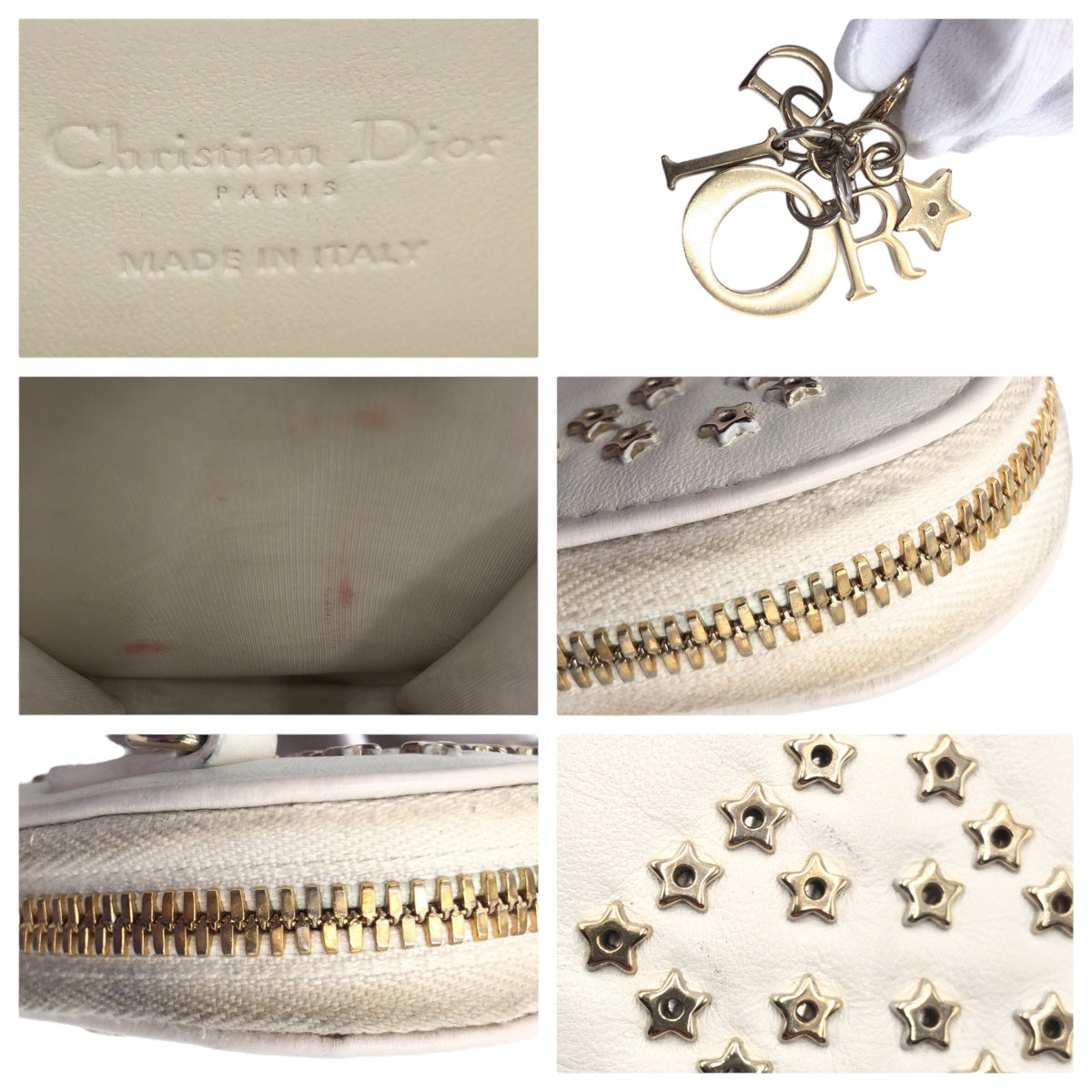 Dior Shoulder Bag S0872BNHB leather White GoldMetal Lady Dior Rovelle Bags