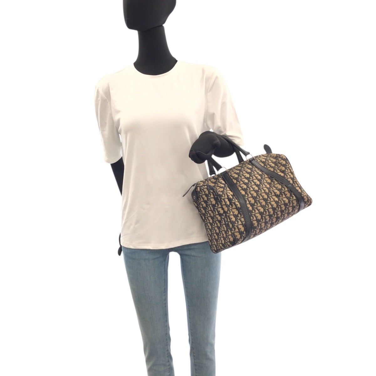 Dior Handbag canvas Navy Beige SilverMetal Trotter Rovelle Bags