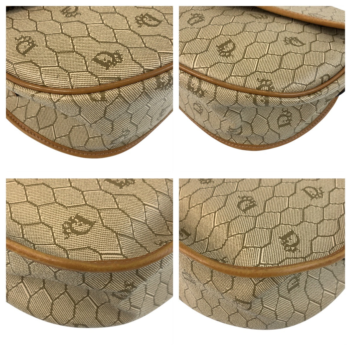 Christian Dior Shoulder Bag PVC Beige Brown Gold Metal Honeycomb Pattern Rovelle Bags
