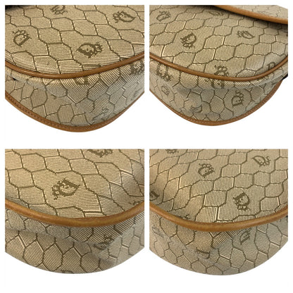 Christian Dior Shoulder Bag PVC Beige Brown Gold Metal Honeycomb Pattern Rovelle Bags