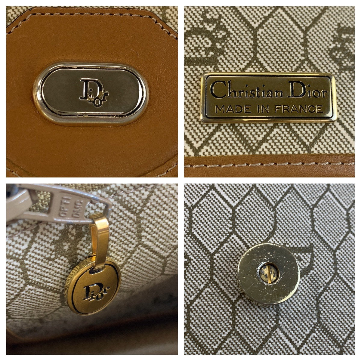 Christian Dior Shoulder Bag PVC Beige Brown Gold Metal Honeycomb Pattern Rovelle Bags