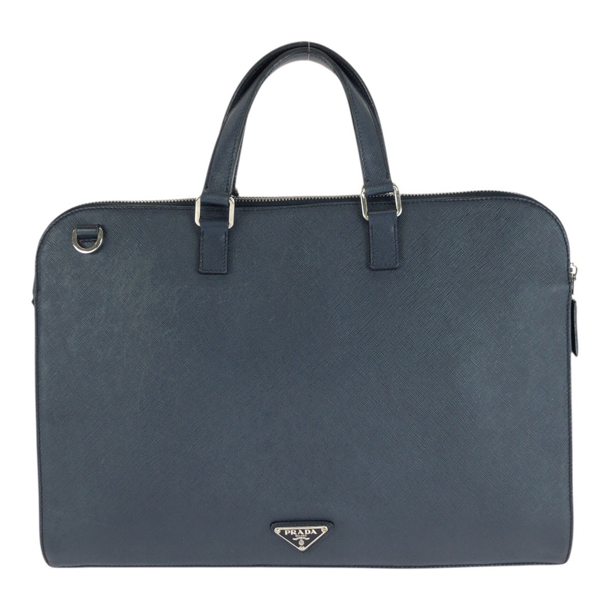 Prada Business Bag Leather Navy Silvermetal Safiano Triangle With Logo Rovelle Bags
