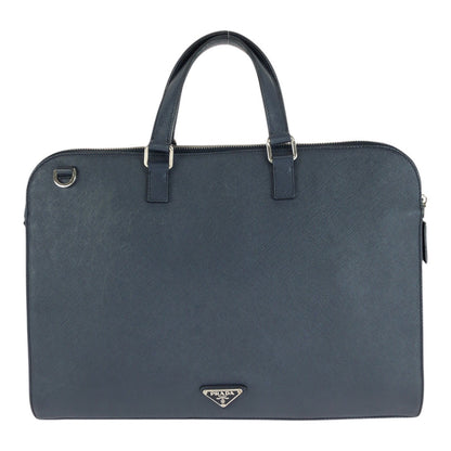Prada Business Bag Leather Navy Silvermetal Safiano Triangle With Logo Rovelle Bags