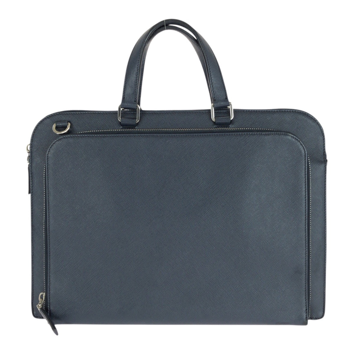 Prada Business Bag Leather Navy Silvermetal Safiano Triangle With Logo Rovelle Bags