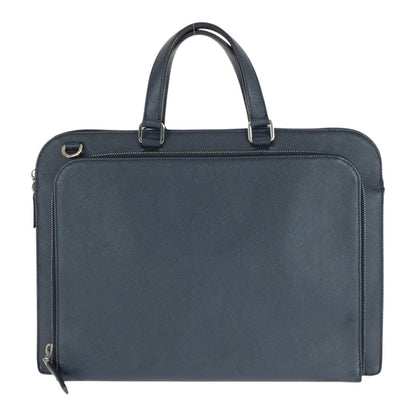 Prada Business Bag Leather Navy Silvermetal Safiano Triangle With Logo Rovelle Bags