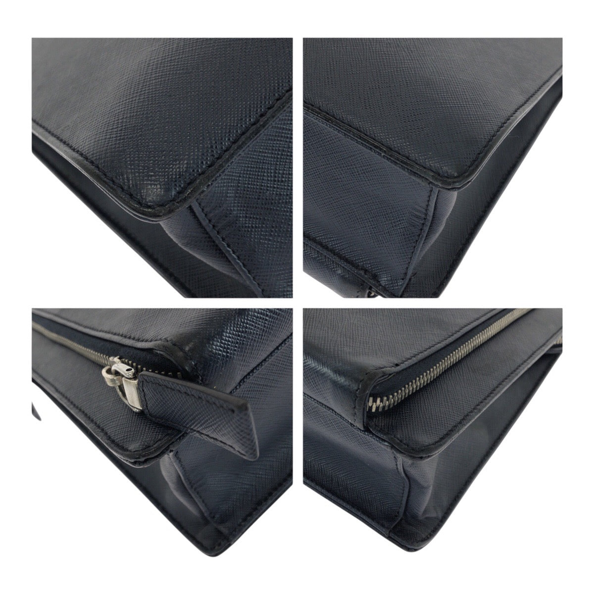 Prada Business Bag Leather Navy Silvermetal Safiano Triangle With Logo Rovelle Bags