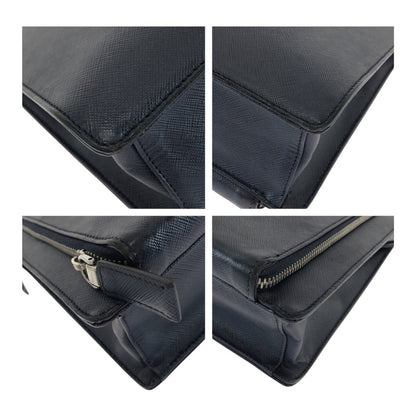 Prada Business Bag Leather Navy Silvermetal Safiano Triangle With Logo Rovelle Bags