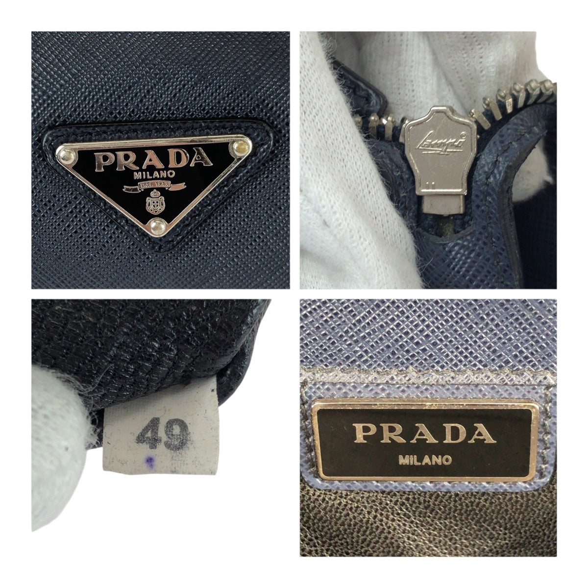 Prada Business Bag Leather Navy Silvermetal Safiano Triangle With Logo Rovelle Bags