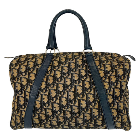 Christian Dior Handbag canvas Navy Beige SilverMetal Trotter Rovelle Bags