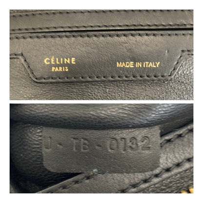 CELINE Shoulder Bag leather Black GoldMetal Trapeze Embossing