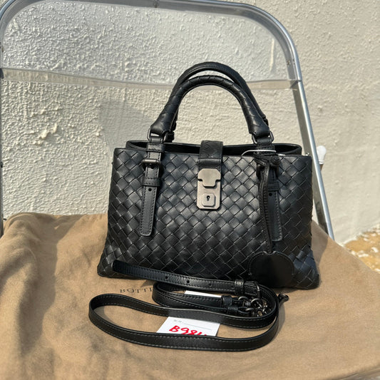 Bottega Veneta Roma Handbag Bag Intrecciato Nappa Leather Black Mini 25cm