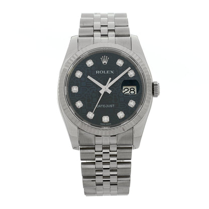 Stainless Steel 18K White Gold Diamond 36mm Oyster Perpetual Datejust Watch Blue Jubilee 116234