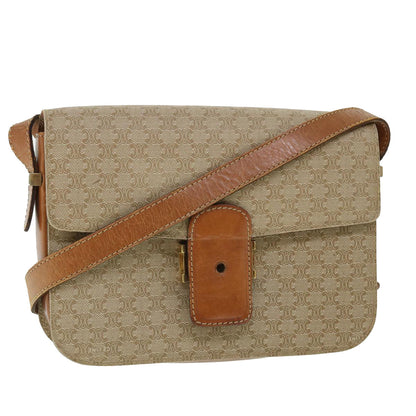 Luxury CELINE Macadam Canvas Shoulder Bag Canvas Leather Beige Brown 51028