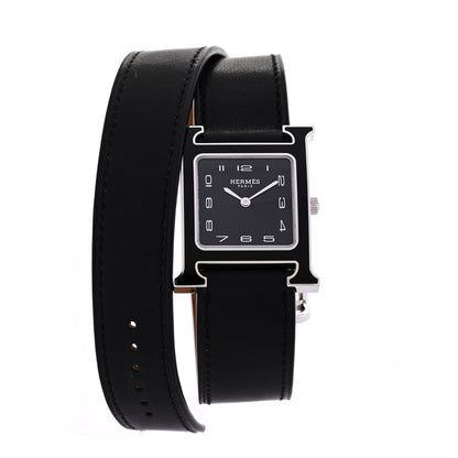 Stainless Steel Barenia Lacquer 26mm Heure H Hour Quartz Watch Noir