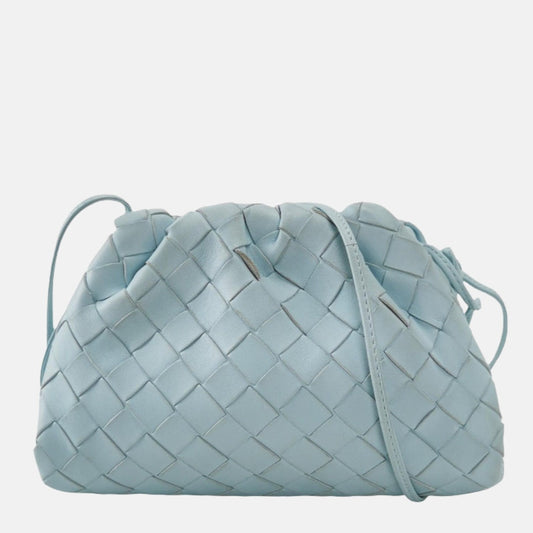 Bottega Veneta Pouch Mini Intrecciato Blue Lambskin Leather Crossbody Bag