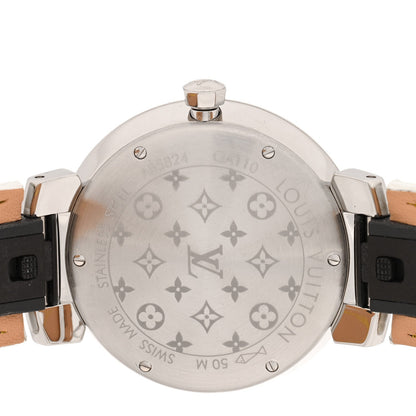 Stainless Steel Alligator Diamond Bezel Mother of Pearl 33mm Tambour Slim Quartz Watch