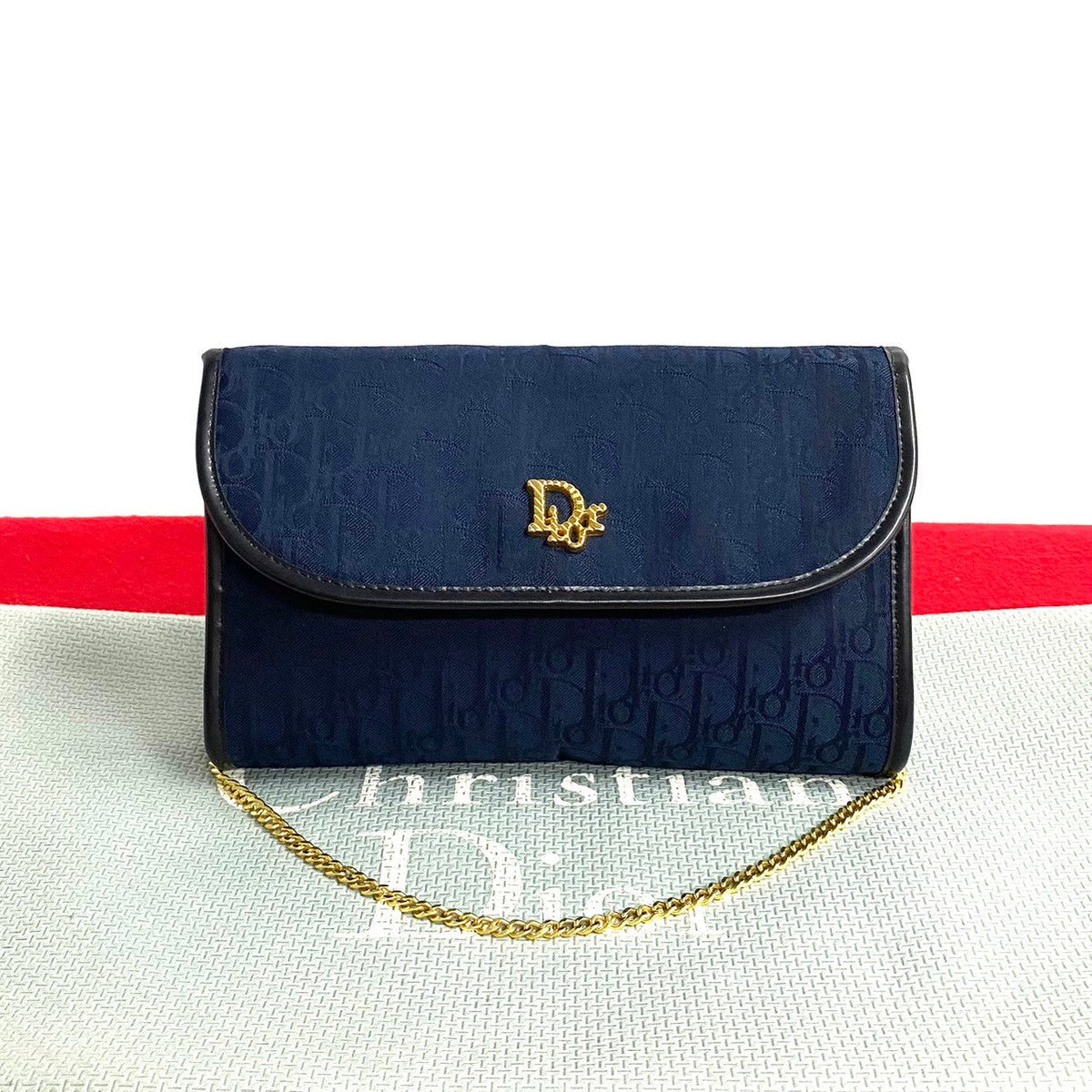Dior Shoulder Bag Canvas, Leather Navy Trotter Pattern logo Metal Women Rovelle Bags