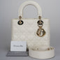 Christian Dior Small Lady Dior Bag In White Cannage Lambskin Leather With Gold Hardware Rovelle Bags