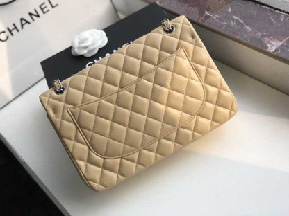 Chanel Classic Double Flap 30 Shoulder Bag Beige Silver Hardware