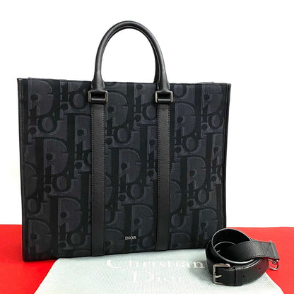 Dior Tote Bag Leather, Canvas black Trotter Pattern East West mens Rovelle Bags