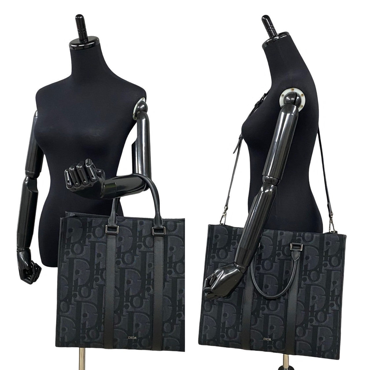 Dior Tote Bag Leather, Canvas black Trotter Pattern East West mens Rovelle Bags