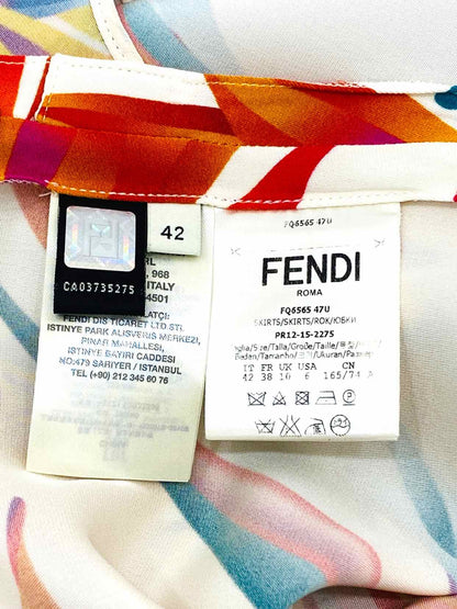 FENDI White Multicolor Printed Size US 6 Midi Skirt Rovelle Bags