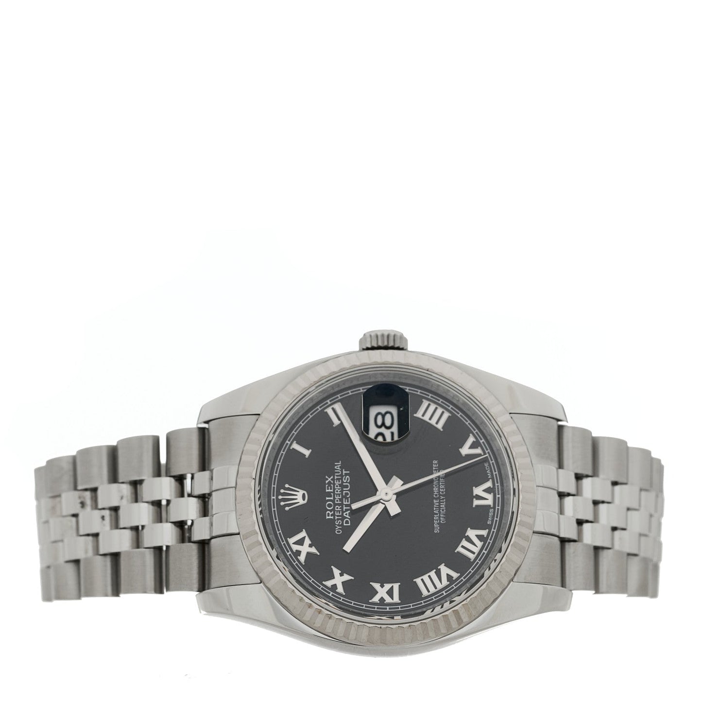 Stainless Steel 18K White Gold 36mm Oyster Perpetual Datejust Watch Black Roman 116234