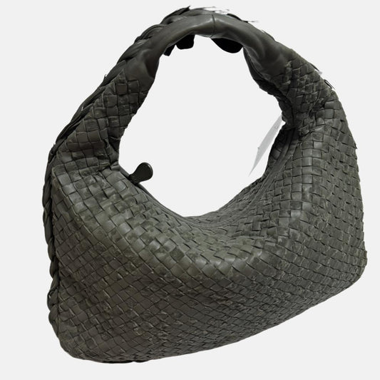 Bottega Veneta Veneta Hobo Medium Leather and Velvet Grey Green 41cm