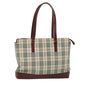 Luxury Burberry Nova Check Tote Bag Canvas Leather Beige Red Auth 54022