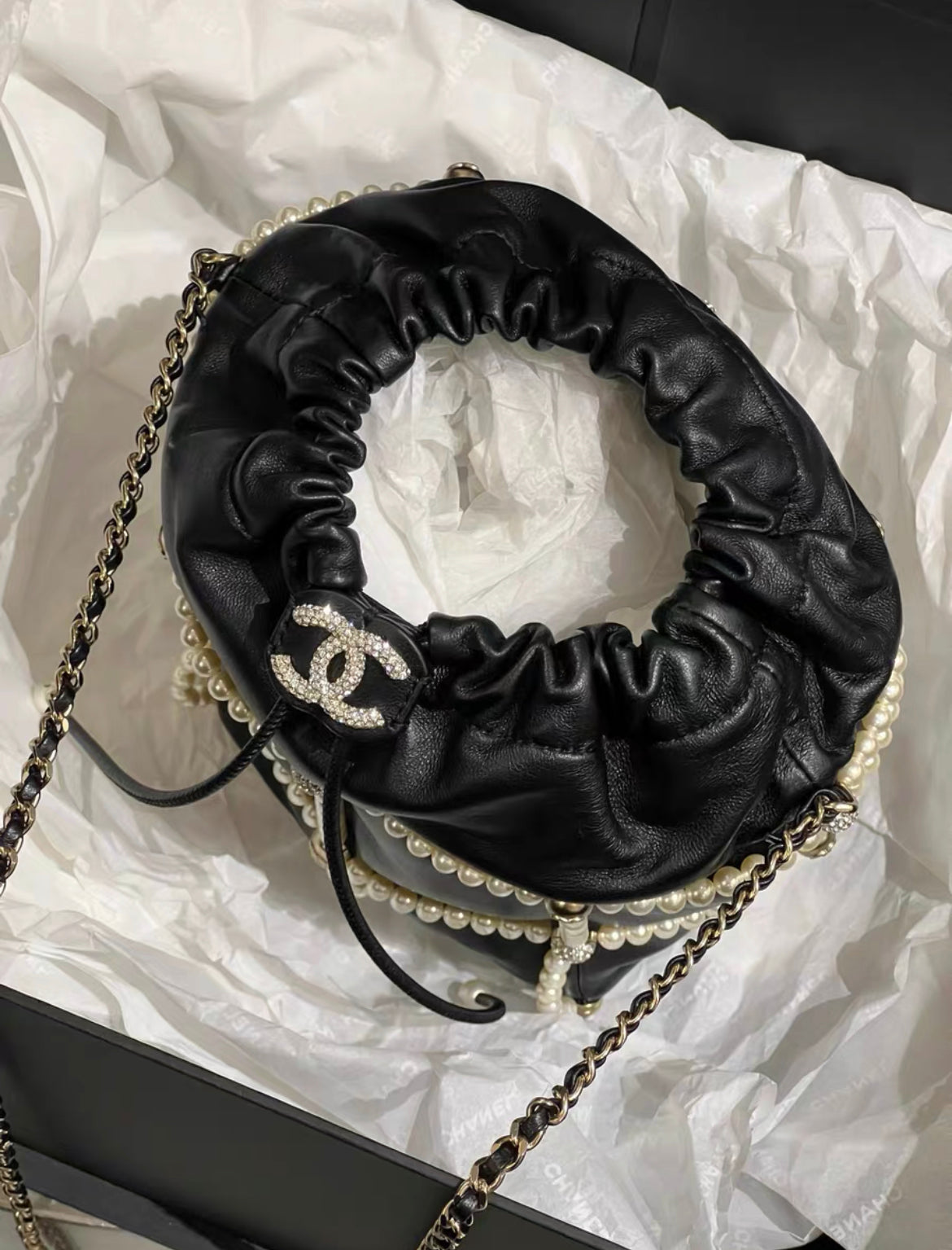 Chanel Luxury Lambskin Black Handbag Lambskin Rovelle Bags