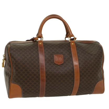 Luxury CELINE Macadam Canvas Boston Bag PVC Leather Brown 54715